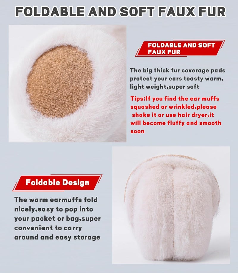 Eyegla Winter Ear Muffs Women Adjustable Fuzzy Earmuffs Faux Fur Ear Warmers Foldable Ear Covers for Cold Weather - Image 5